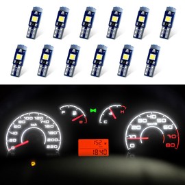 DWARFOO 12Pcs T5 LED Bulbs, 74 73 37 2721 LED Bulb, 3030 Chips Super Bright Replacements, Canbus Error Free Car LED Lights Replaces for Instrument Cluster Dashboard Panel Gauge Indicator (White)