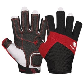 FitsT4 Sports Kayak Gloves 3/4 Finger Padded Palm Mesh Back for Comfort Perfect for Sailing, Paddling, Canoeing, Kayaking, SUP Stand Up Paddling, Red, XL