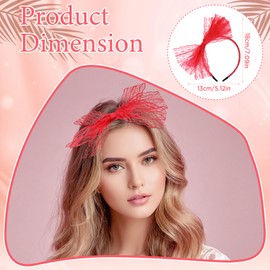 Neptniopllab 2 Pieces Neon Lace Bow Headband,Elastic Women's 1980s Neon Lace Headband for Women, Good for Carnival, Christmas Party, Daily Decoration (2 pieces red, Standard)