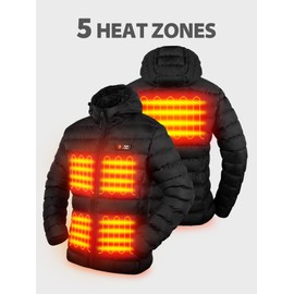 PTAHDUS Women's Heated Jacket Lightweight 5 Heat Zones Battery Pack Included, Heated Puffer Jacket with Hand Warmer Pocket(Black, Small)