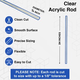 Duco Clear Plastic Acrylic Rods - (Pack of 1) USA-Made 3/8 Inch Thick, 24 Inch Plastic Dowel Rods Acrylic Stick - Great for D.I.Y Crafts & Projects