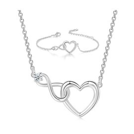 FDEETY Jewellery Set for Women Infinity Love Pendant Necklace Bracelet Set Tiny Simple Jewelry Set Valentine Anniversary Birthday Gifts (Silver)