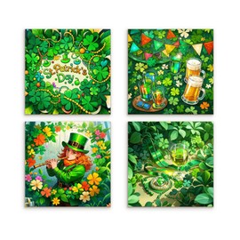 St. Patrick's Day Decorations Canvas Wall Art 1 set of 4 PCS for Home Office (12''x12'' Framed)