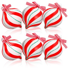 Zeyune 6 Pcs Christmas Peppermint Candy Ornament Balls 4 Inch Green Red White Striped Candy Balls Large Hanging Peppermint Ornaments with Bows for Outdoor Indoor Xmas Tree Party Decor