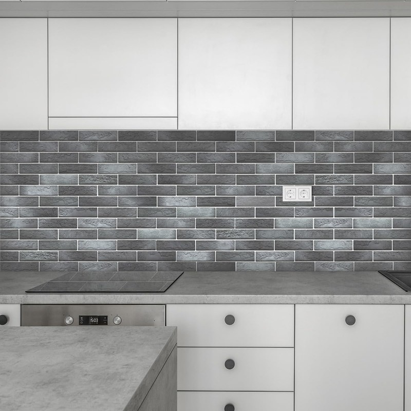 TORURAL 100 Whitewash Grey Faux Brick Wall Tiles, 3D Thin
