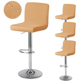 Bifaunvogel Bar Stool Cover with Back Waterproof Dining Room Square Swivel Barstool Chair Slipcover for Counter Height Mid Low Back Chair Protector 4 Pack Camel