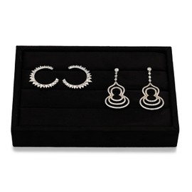 Papten Velvet Jewelry Ring Organizer Trays Stackable Jewellery Drawer Organiser Tray for Earrings Ring Display Showcase,Black