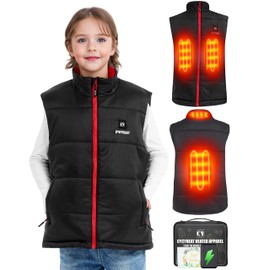 CYCYHEAT Kids Heated Vest - Boys and Girls Lightweight Heating Vest Jacket Coat With Battery Pack Heated Clothing for Skiing (US, Alpha, Medium, Regular, Regular, Red)