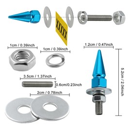 Bashineng Spike License Plate Screw Fasteners 4 Pcs Kit License Plate Frame Bolts Decoration Stainless Steels Aluminum Alloy Universal Fit Most Cars Truck Motorcycle (Light Blue)