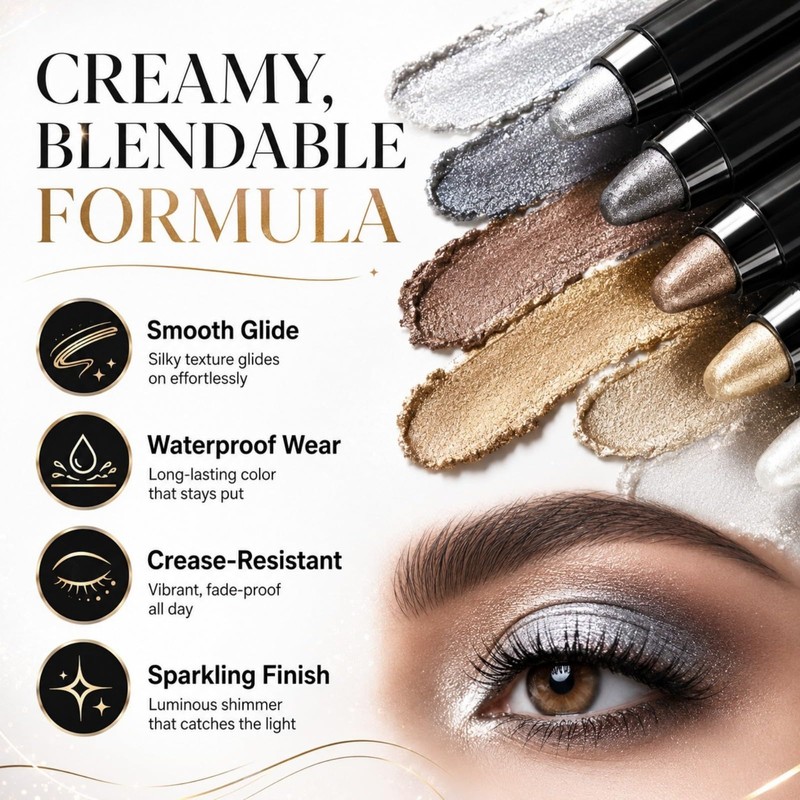 6 Pcs Double-ended Shimmery Eyeshadow Sticks for Colorful Eye Makeup