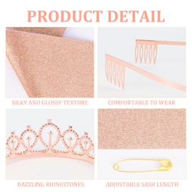 FASOTY Custom Sash with Crown Rose Gold Blank Satin Sash For Women Girls Birthday Prom Pageant Accessories Make Your Own