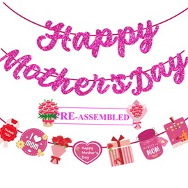 Happy Mothers Day Banner Glitter,NOT NEED DIY,Mothers Day Decorations,Mother's Day Decoration Banners Backdrop Sign for Home/Outdoor/Party supplies Decor Background