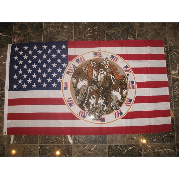 3x5 US USA Patriotic 4 Wolves Wolf Pack Flag 3'x5' house banner