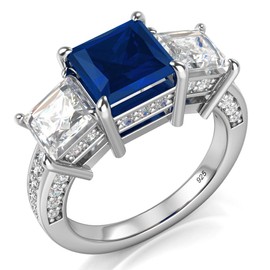 Metal Factory Sz 12 Sterling Silver 925 Princess Cut Blue & White Cubic Zirconia CZ Engagement Ring
