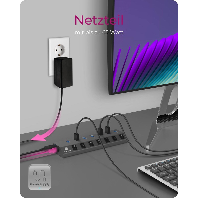 ICY BOX 7 Port USB 3.0 Type-A Hub Ladegerät Aluminium