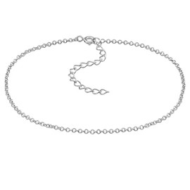 925 Sterling Silver Italian Ankle Bracelet Round Link For Womens Girls, Rhodium Plated Finishing Length 26 cm Includes Extension 5 cm & Thickness 1 mm, Gift Foot Anklet Jewelry For Her