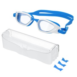 PATIKIL Swim Goggles Unisex, Clear Pool Swimming Goggles Sun Rays Resistance No Leaking with Storage Box for Men Women Adults Teenagers, White/Blue