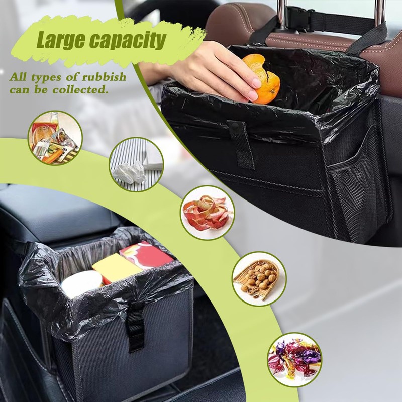 DECUIOCC Foldable Car Trash Can, Black Hanging Automotive Garbage Can