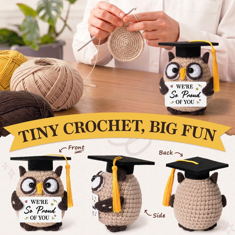 Graduation Gifts 2026, Crochet Owl with Grad Cap & Proud
