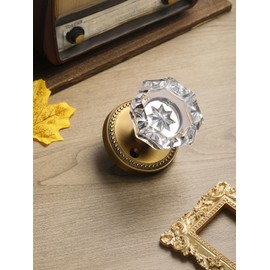SORWDUERM Antique Brass Door Knobs Crystal Door Knob Passage Door Knobs Glass Interior Door Knob for Hall and Closet 1 Pack