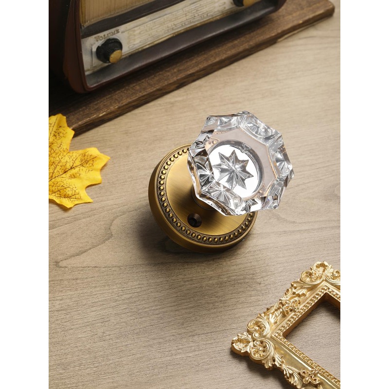 SORWDUERM Antique Brass Door Knobs Crystal Door Knob Passage Door