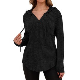 Womens Early Fall Fashion Clothing 2025 Sweatshirts School Outfits Teachers Long Sleeve Shirts for Women Anthropologie Sweaters Dress Cowboy Chic Hoodies Trendy Winter Plus Size Tops Black Large