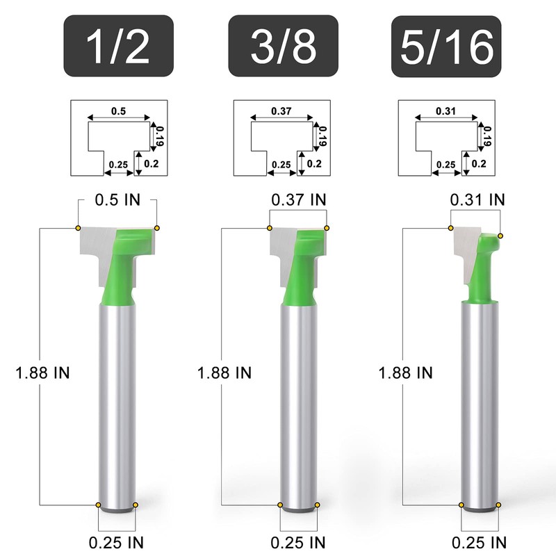 MEIGGTOOL 3PCS Keyhole Router Bit Set 1/4 Inch Shank -5/16,