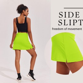 Ekouaer Women's High Waisted Active Skort Golf Lightweight Skirt for Running Tennis Workout Sports,Neon Green Medium