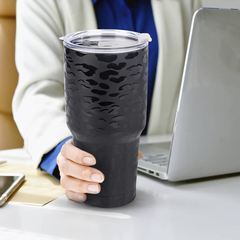 D·S 30oz Black Leopard Tumbler Stainless Steel Insulated Travel Mug