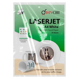 DIVCHI A4 LaserJet Papers Waterslide Decal Paper Laser Printer Printable Water Transfer Sheets For Mugs Tumblers & DIY Glasses (20 Sheet) White