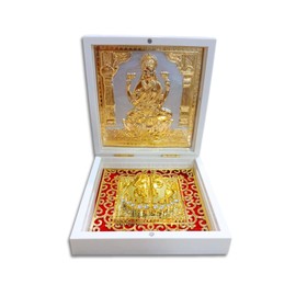 House Of Wemy Laxmi Pocket Temple for Pooja Room I Gold Plated Decorative Photo Frame & Charan Paduka for Hindu Gifting - 11.7 cm (White)