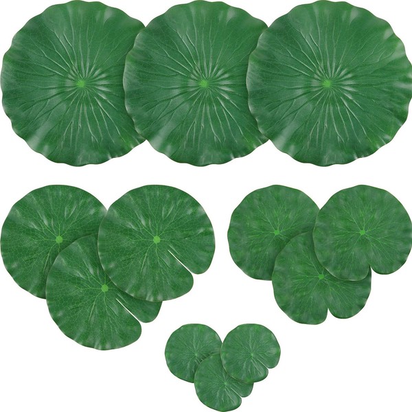 WILLBOND 12 Pieces 4 Kinds Artificial Lotus Leaves Floating Foam Ornament Lily Pads Foliage Pond Decor Water Lily Leaves for Patio Koi Fish Pond Pool Aquarium Decoration