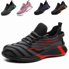 ZSDZSZ Work Shoes Men S3 Lightweight Safety Shoes Women Breathable Steel Cap Shoes Sporty Protective Shoes, red