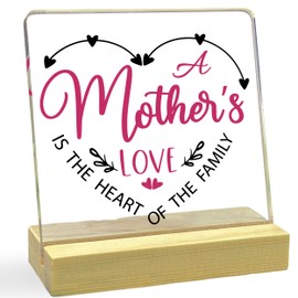 Mother's Love Acrylic Desk Decor, Mom Gifts from Daughter Son, Mom Decorative Desk Plaque Sign with Wood Stand, Birthday Mother's Day Thanksgiving Appreciation Gift for Mom-A09