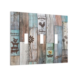 Vintage Farmhouse Rustic Wood Plank Western Barn Door 3 Gang Artistic Light Switch Covers Decorative Triple Toggle Wall Plate 3 Hole Electrical Device Switchplate Faceplate for Country Bathroom Decor