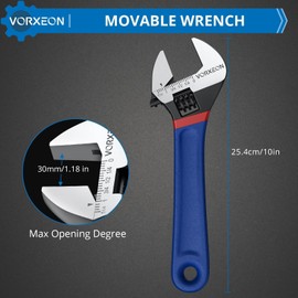 VORXEON Adjustable Spanner Set 6inch 8inch 10inch Metric and SAE Wrench Spanner Wrench Shifter Spanners Wide Jaw, with a Soft Handle Grip for Home reparing,DIY (10 inch)