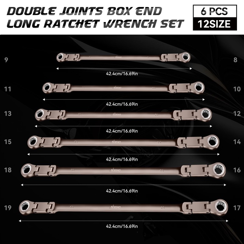 DISEN Upgraded Double Jointed Extra Long Flex Head Ratchet Wrench