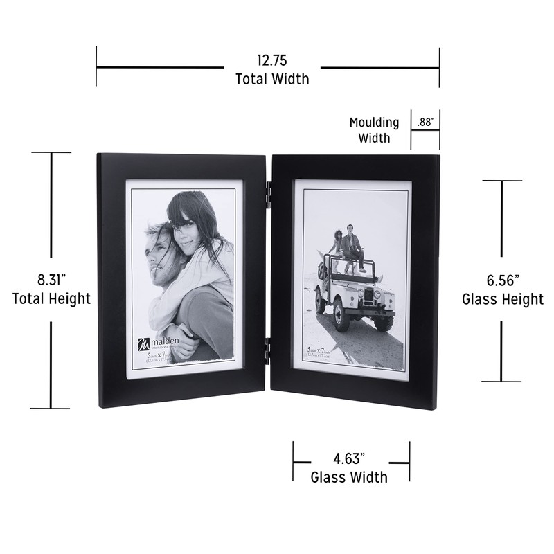 Malden Double Vertical 5x7 Picture Frame - Wide Real Wood