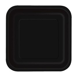 Trimming Shop 9" Heavy Duty Square Dessert Plates Midnight Black Disposable Plates 23cm - Color Themed Paper Tableware for BBQs, Weddings, Anniversary, Birthday, Multipurpose Occasions (14 Pack)