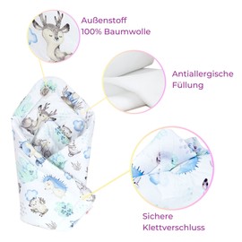 Babylux Swaddling Blanket Baby Squirrel 75 x 75 cm Baby Newborn First Equipment (122nd Hedgehog & Deer BFF)