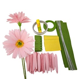 Mybbshower Pink Daisy for Home Decor Events DIY Crepe Paper Flower Bouquet Making Kit Complete Craft Materials for Floral Art 12 Qty