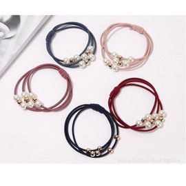 Three-strand pearl bead hair tie (sold by the 1P unit) / 진주 구슬 세줄 머리끈 (1P 단위 판매)
