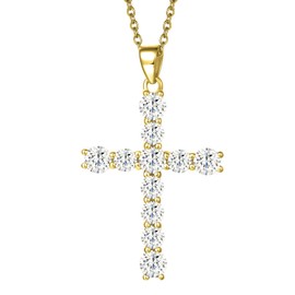 Carleen Cross Necklace For Women Yellow Gold Plated Sterling Silver CZ Simulated Diamond Cross Pendant Jewelry Gift for Women, 18" Silver Chain