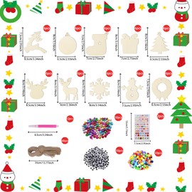 FOGAWA 264PCS Wooden Christmas Decorations Christmas Crafts for Kids Adults Wooden Christmas Tree Decorations Christmas Wooden Ornaments Set with Colored Markers Twines for Crafts DIY Xmas Gifts