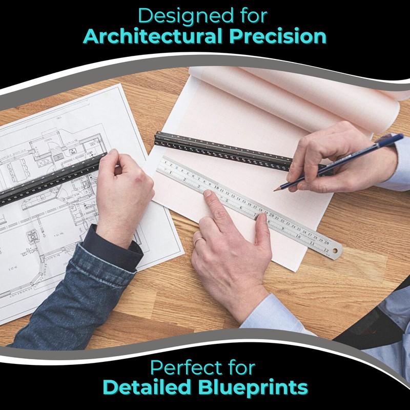 NOKKO 12 Inch Architectural Scale Ruler - Imperial Measurements, Professional