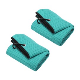PATIKIL 20"x16" Tri-fold Golf Towel, 2 Pack Microfiber Waffle Pattern Towels Absorption Soft Towel with Aluminum Clip for Golf Bags and Club, Green
