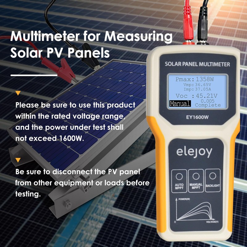 Solar Panel Tester, 1600W Photovoltaic Panel Multimeter Manual/Auto MPPT Tester