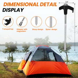 8" Screw in Tent Stakes - 12 Pack - Ground Anchors Screw - Screw in Tent Stakes Heavy Duty- Tent Pegs Camping Stakes- Hex Pegs Drillable Tent Stakes and Hexagon Head Drive and Storage Box (Black)