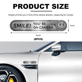 FSTURIOS 8 PCS Smile You're On Camera Stickers for Car, 5"×1" Anti Theft You're On Camera Signs, Waterproof Video Surveillance Sign Sticker for Vehicle Home Business Security