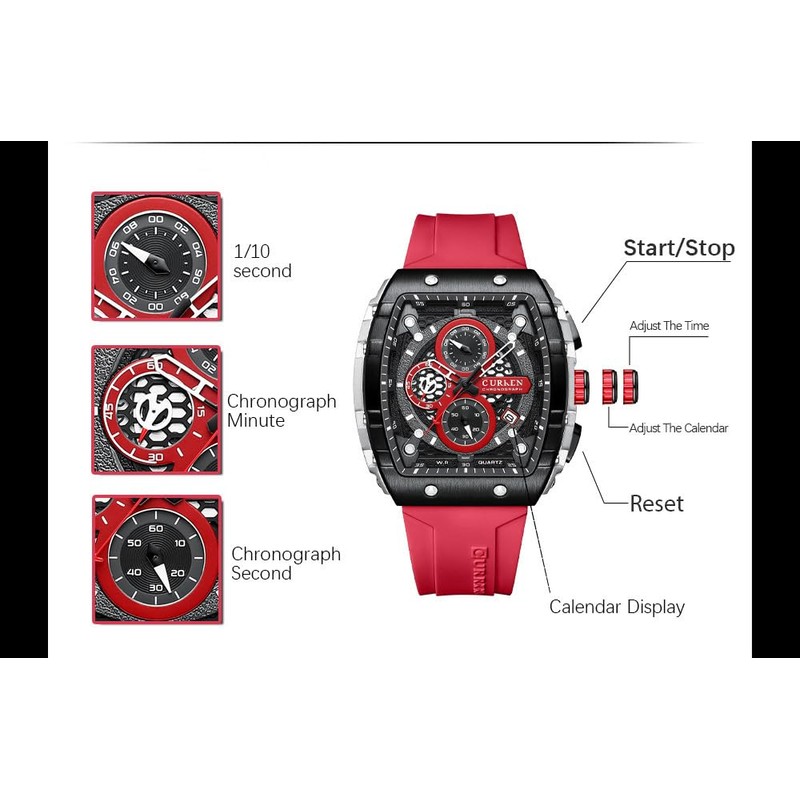 PASOY Luxury Chronograph Watches for Mens Rubber Strap Black Waterproof